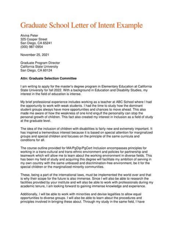 letter of intent for graduate school