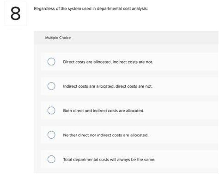 Regardless Of The System Used In Departmental Cost Analysis