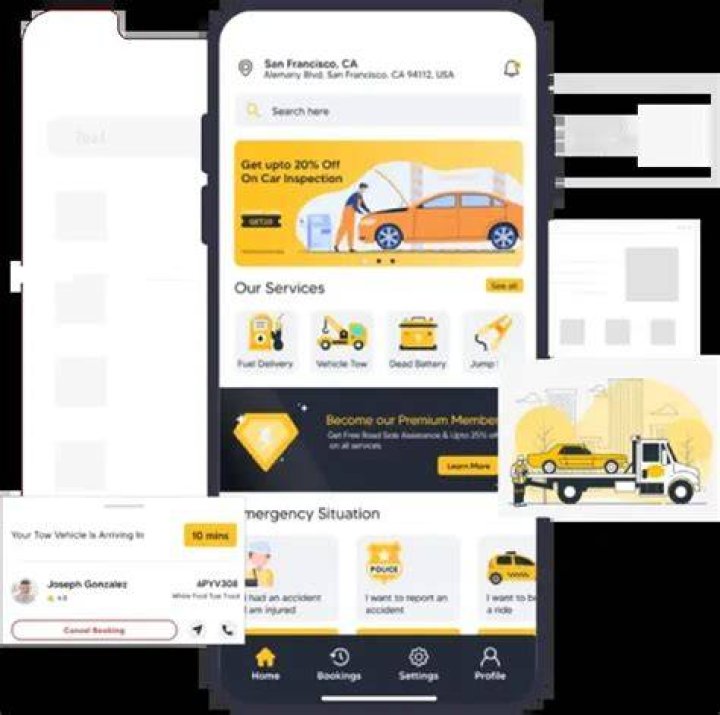 Roadside assistance via online app